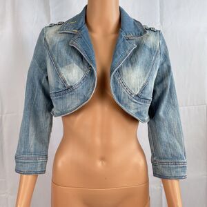 Y2K Vintage Shrug Jacket Cropped Denim Jean Top Open Front